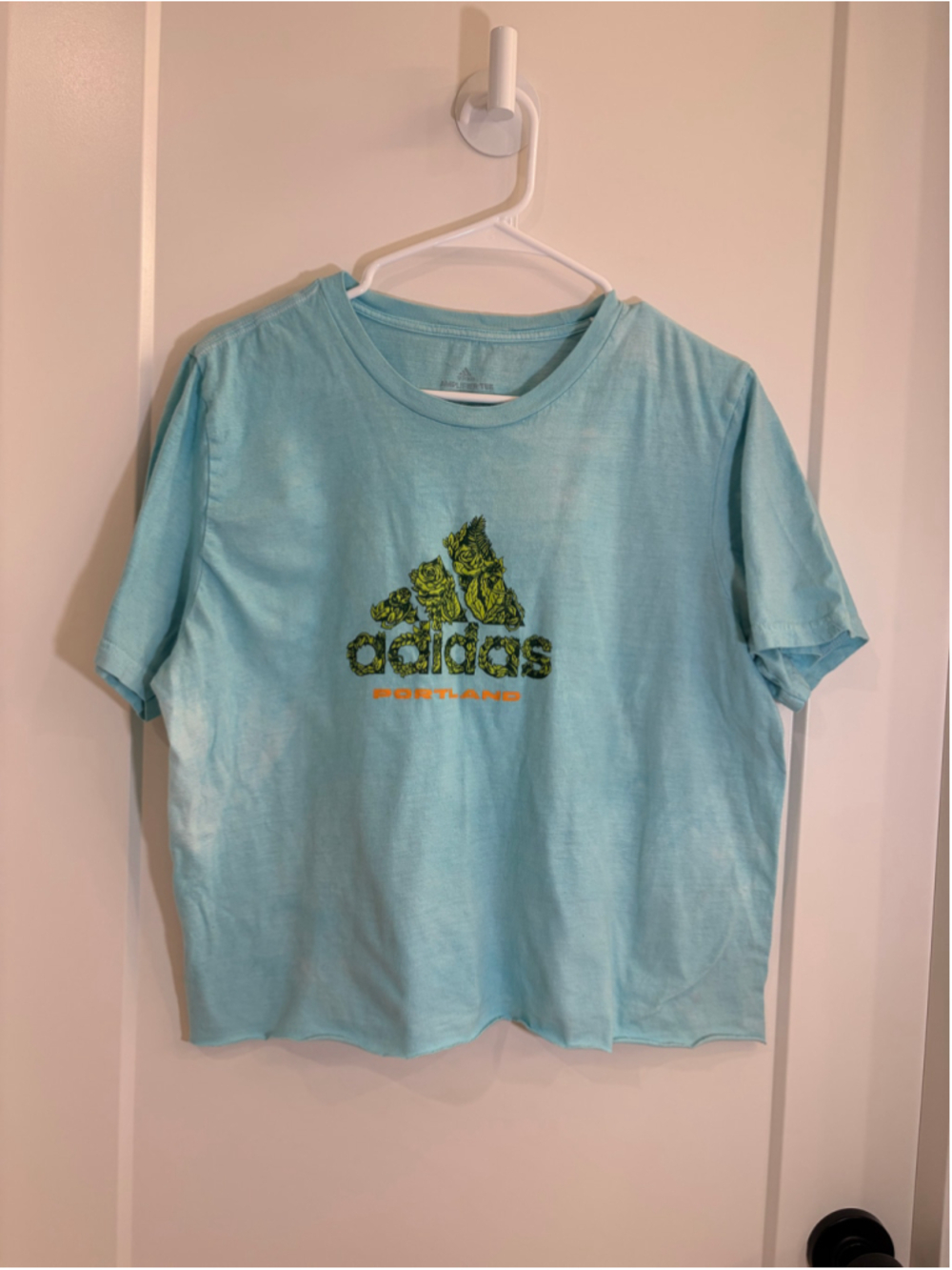 Adidas Portland Rose Graphic Custom Dyed Cropped Amplifier Tee Large EUC